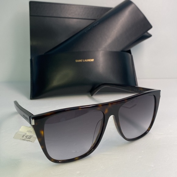 New 💯 Original SAINT LAURENT  Acetate Flat Top SL1 Sunglasses Tortoise - Picture 1 of 11
